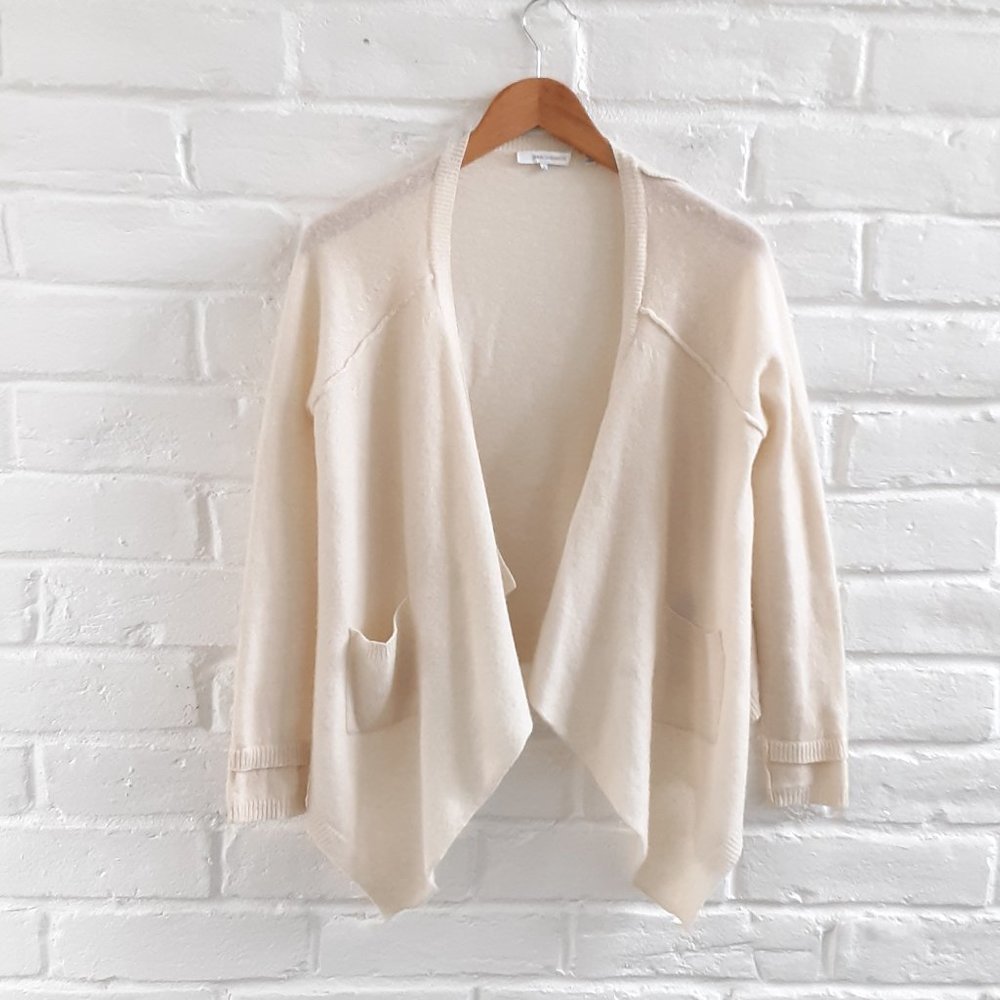 360 Cashmere Knit Open Cardigan Sweater Beige Nude S M 4 6 Long Sleeve Pockets